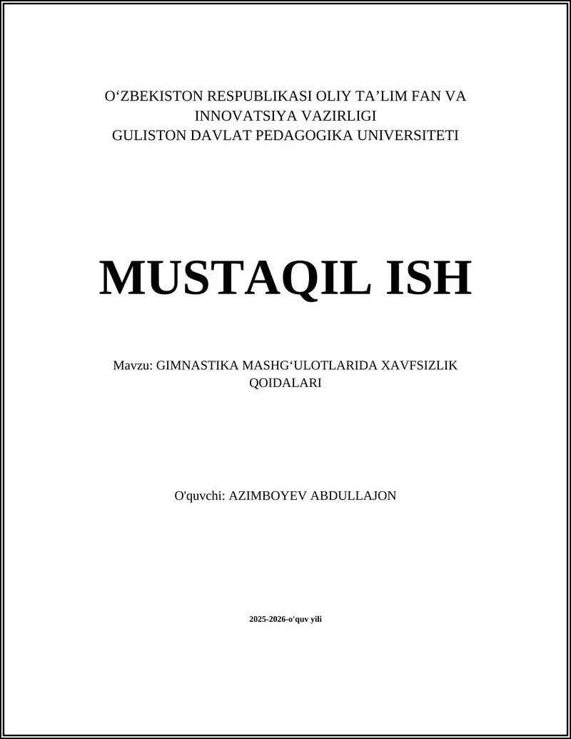 GIMNASTIKA MASHGʻULOTLARIDA XAVFSIZLIK QOIDALARI