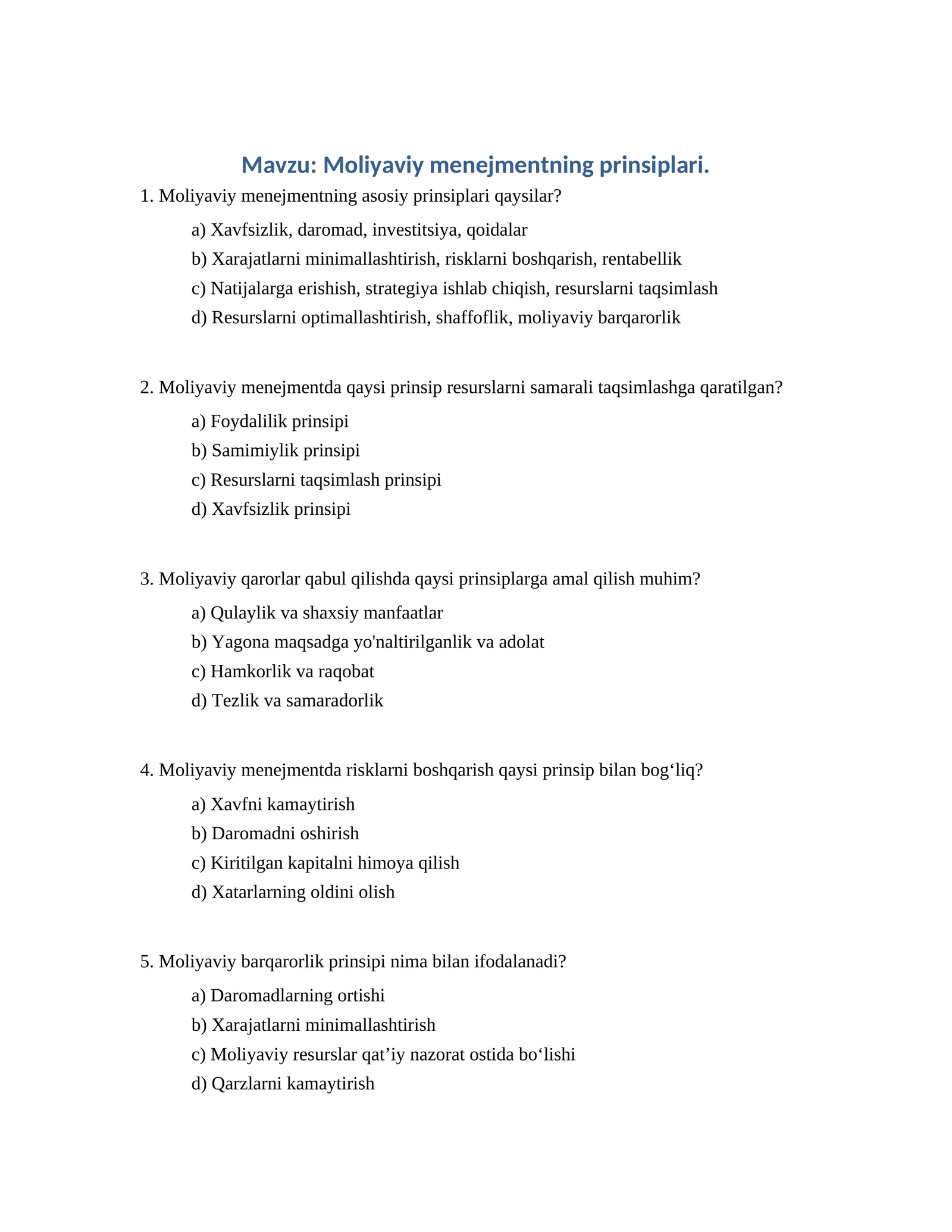 Moliyaviy menejmentning prinsiplari