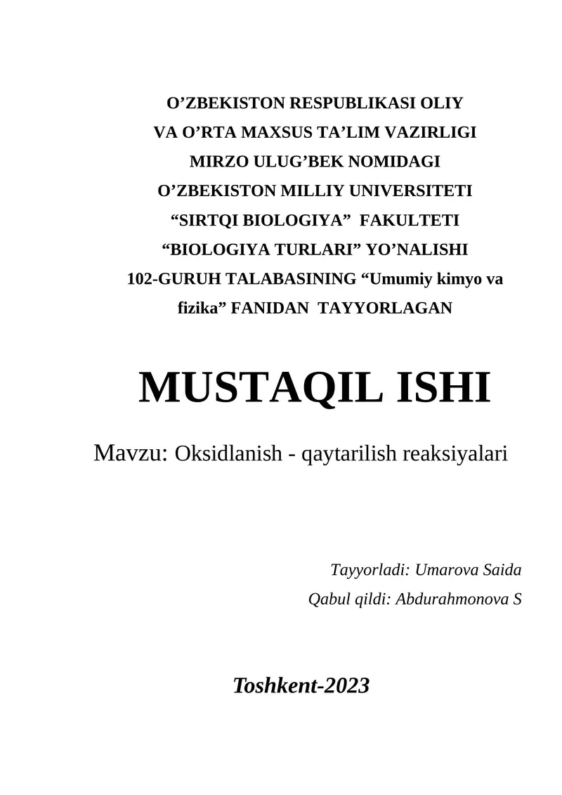 Oksidlanish - qaytarilish reaksiyalari
