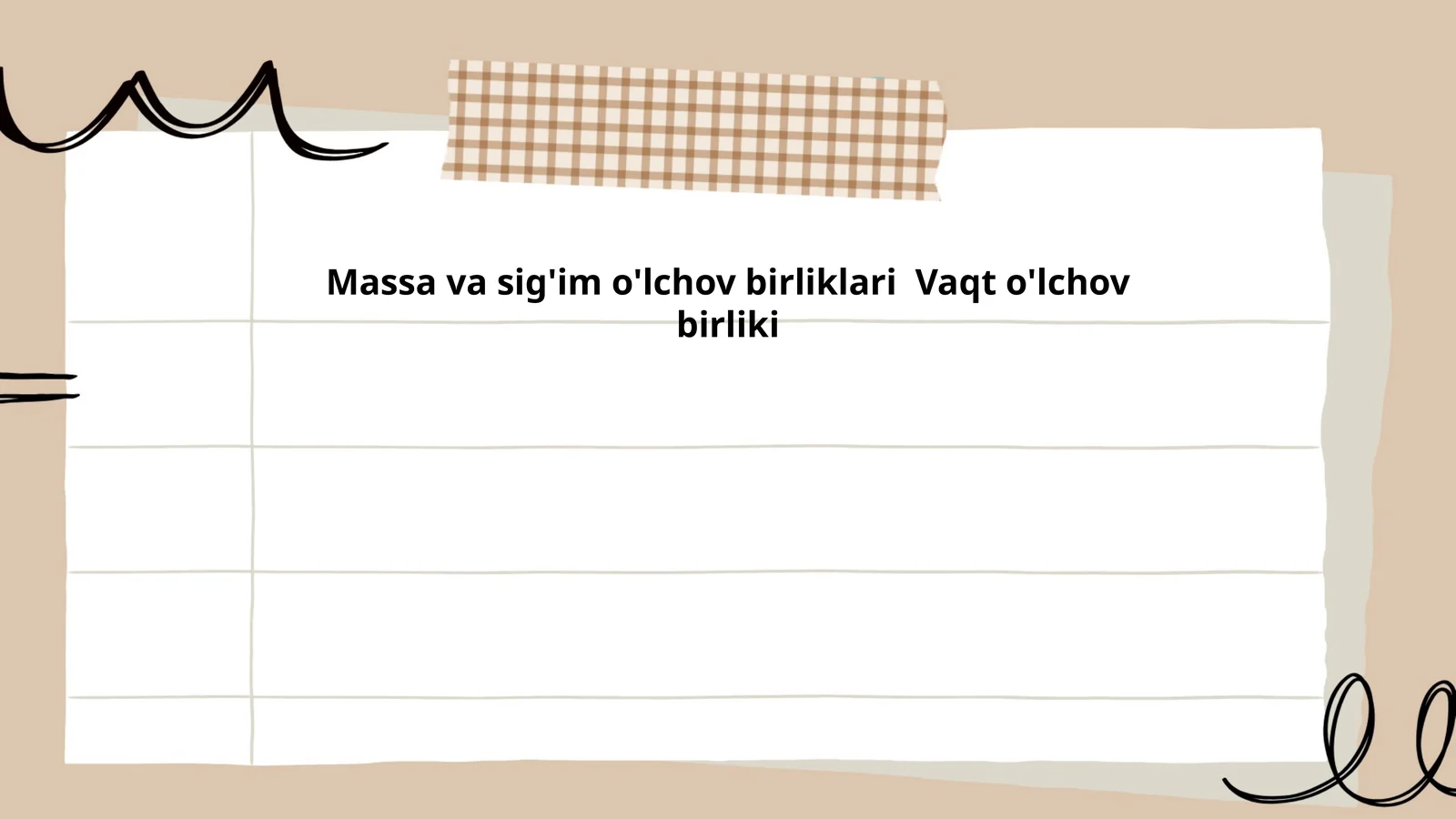 Massa va sig'im o'lchov birliklari Vaqt o'lchov birliki