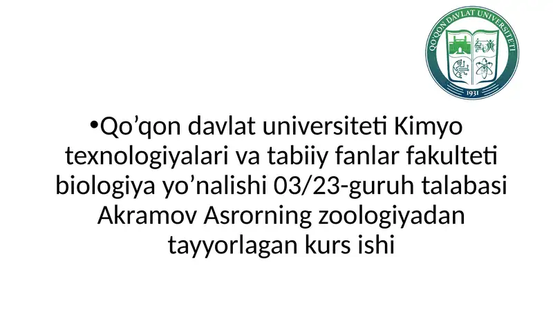 Zoologiya bo'limi kurs ishi