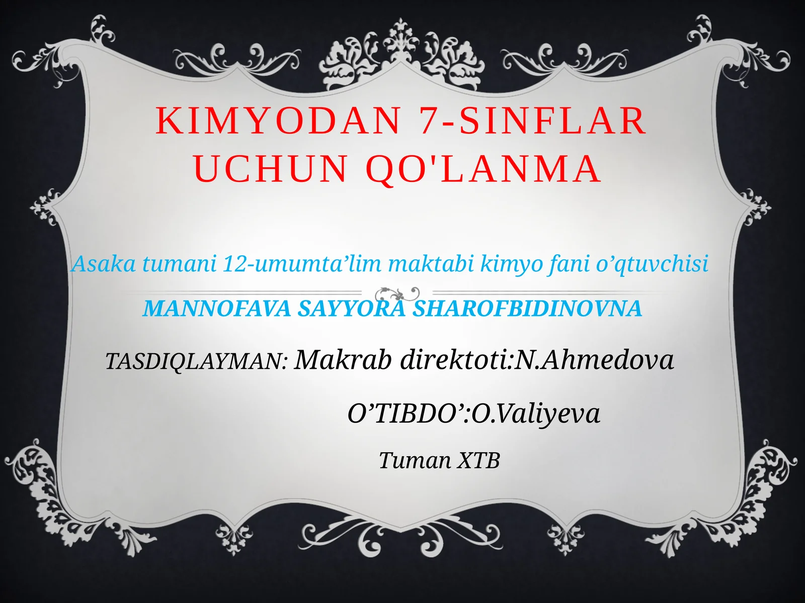 Kimyodan 7-sinflar uchun qo'llanma