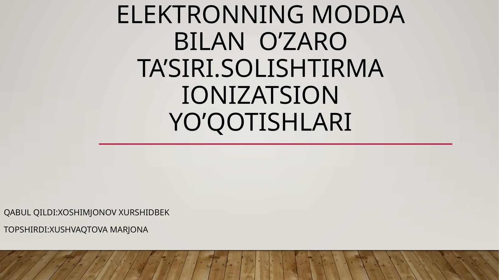 Elektronning modda bilan o’zaro ta’siri. Solishtirma ionizatsion yo’qotishlari.