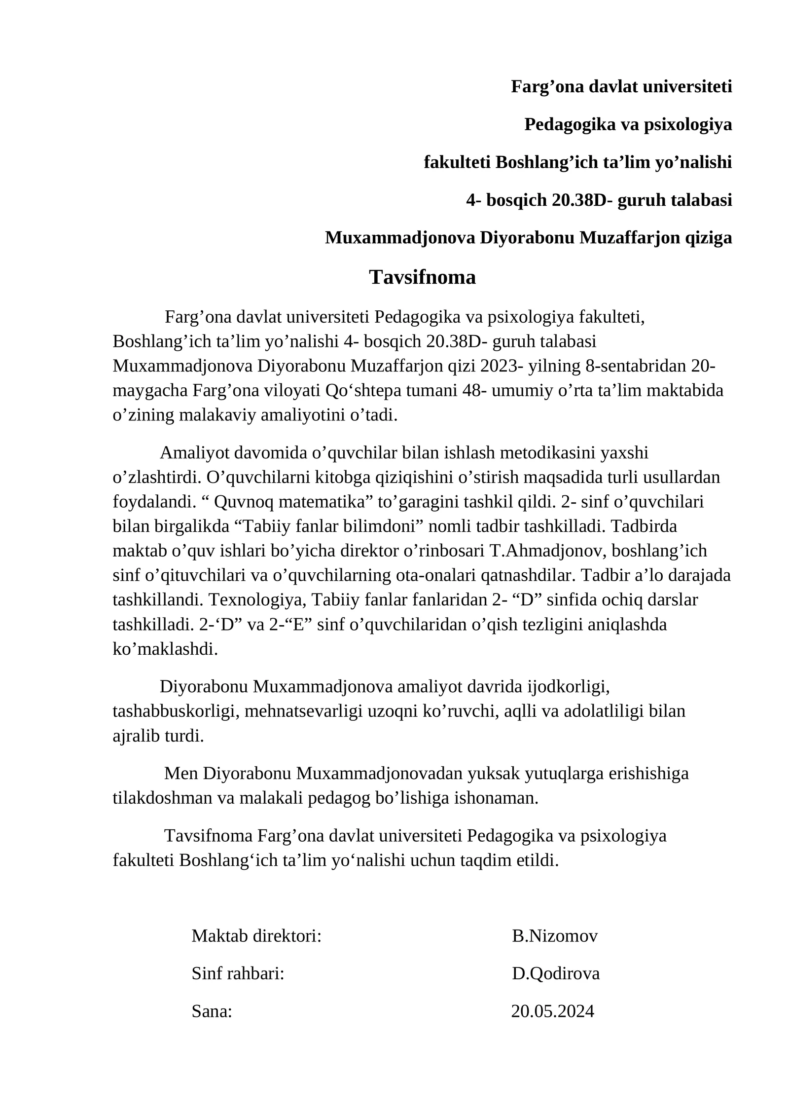 talabaga tavsifnoma