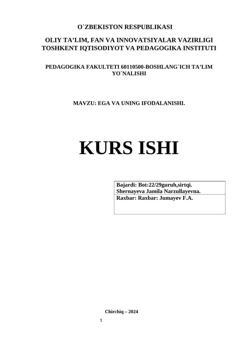 EGA VA UNING IFODALANISHI