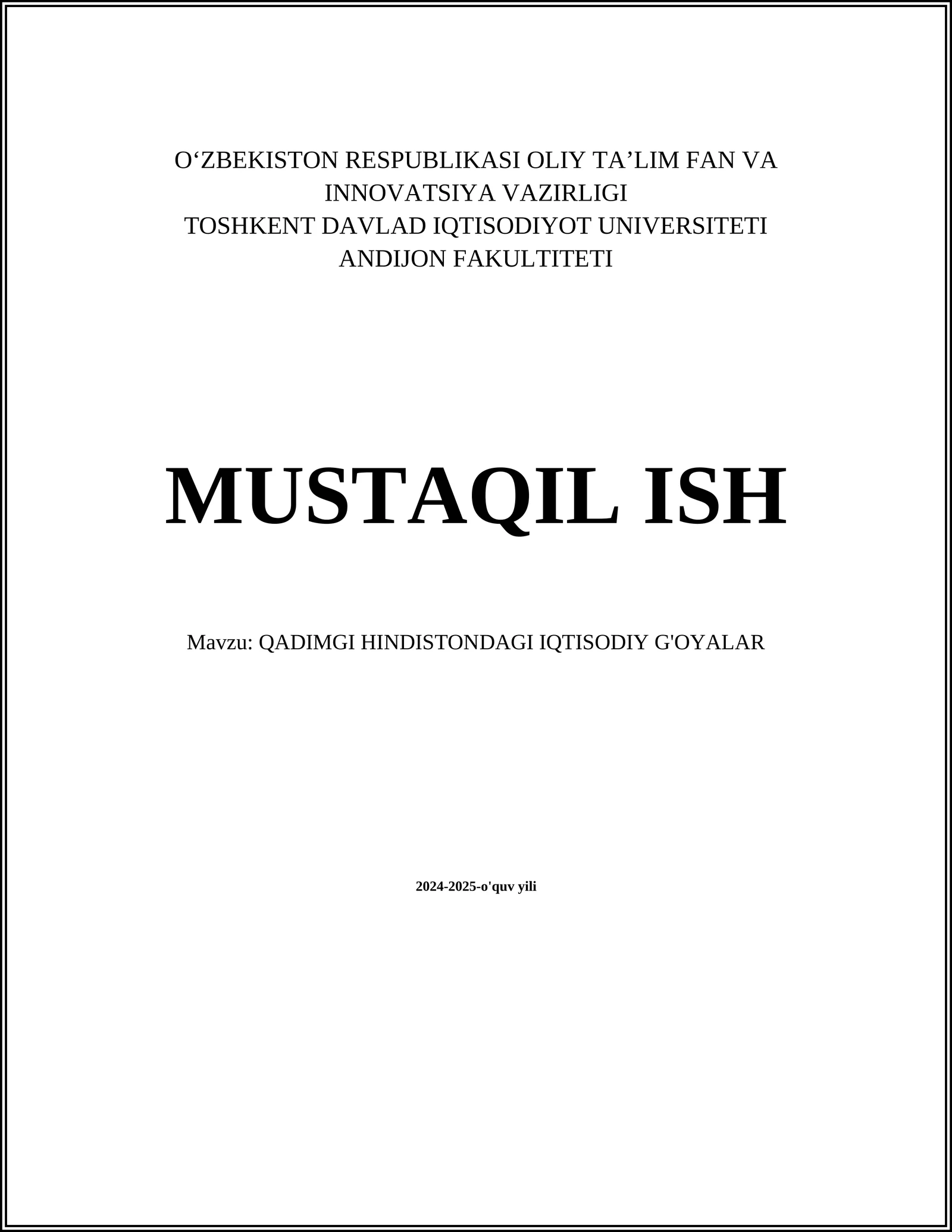 QADIMGI HINDISTONDAGI IQTISODIY G'OYALAR