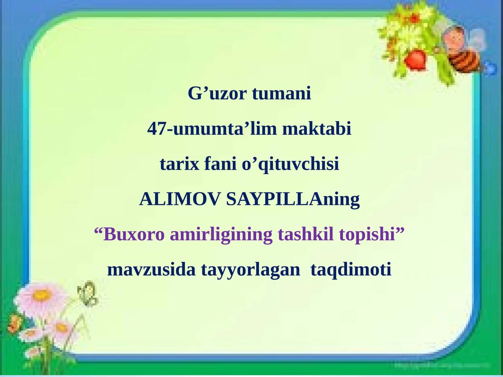 8-sinf Texnologiya fanidan Izonit usulida panno tikish mavzusida ochiq dars ishlanma