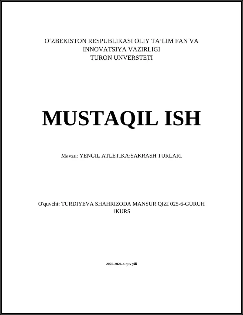 YENGIL ATLETIKA:SAKRASH TURLARI
