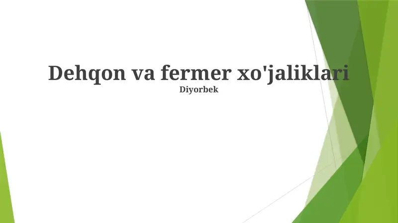 Fermer xo'jaliklarining moliyaviy holati