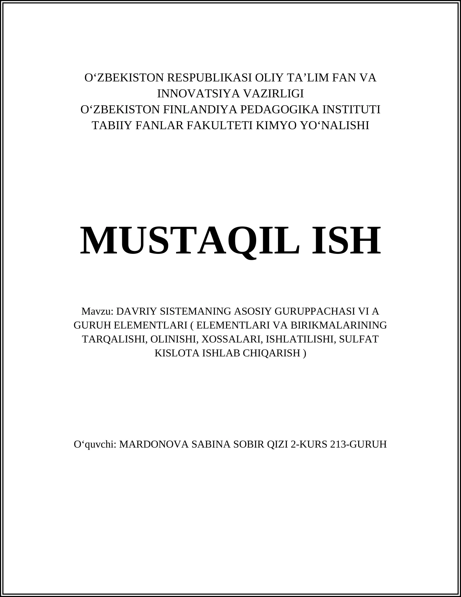 Oltingugurt kimyoviy xossalari