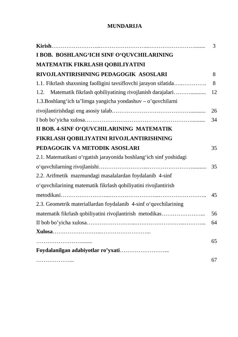 MATEMATIK FIKRLASH QOBILIYATINI RIVOJLANTIRISHNING PEDAGOGIK ASOSLARI. BOSHLANG‘ICH SINF O‘QUVCHILARINING MATEMATIK FIKRLASH QOBILIYATINI RIVOJLANTIRISHNING PEDAGOGIK ASOSLARI