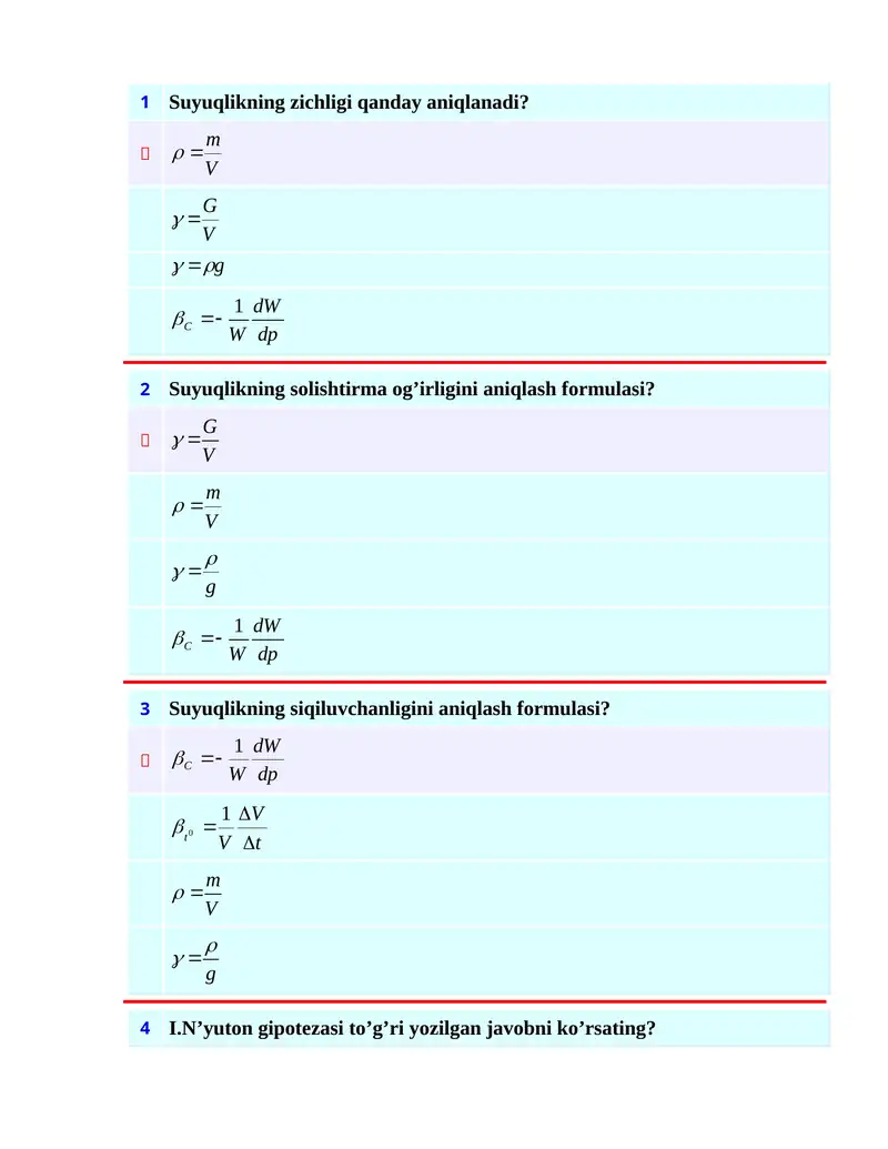 Suyuqlikning sоlishtirma (hajmiy) оg’irligi