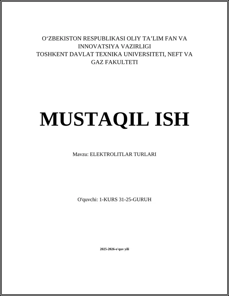 ELEKTROLITLAR TURLARI