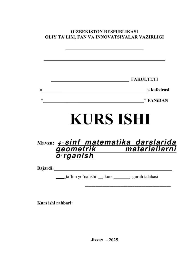 4-sinf matematika darslarida geometrik materiallarni o'rganish