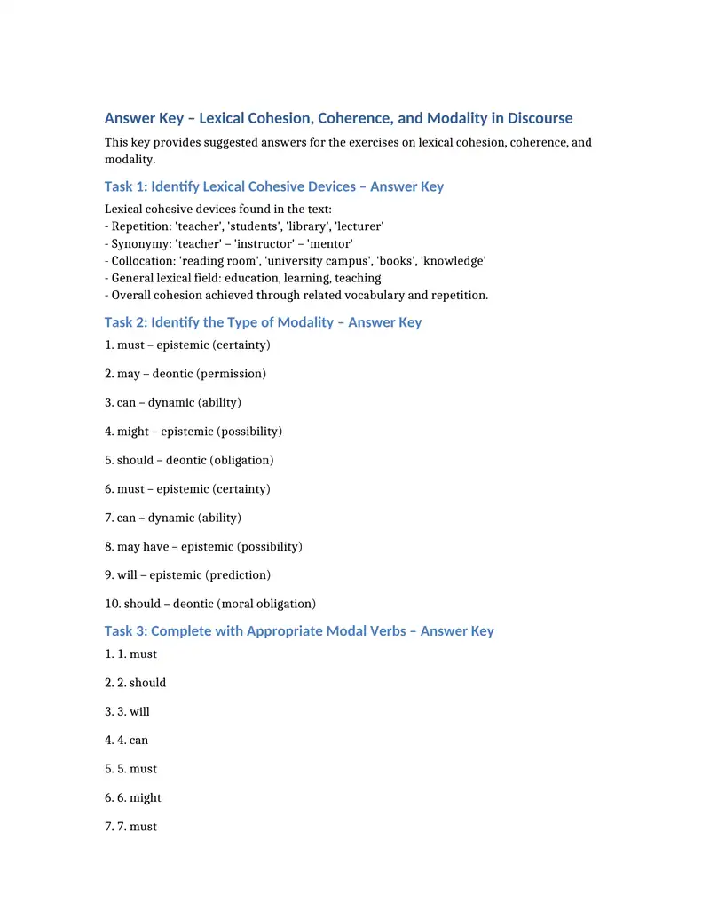 Answer key lexical cohesion and modality
