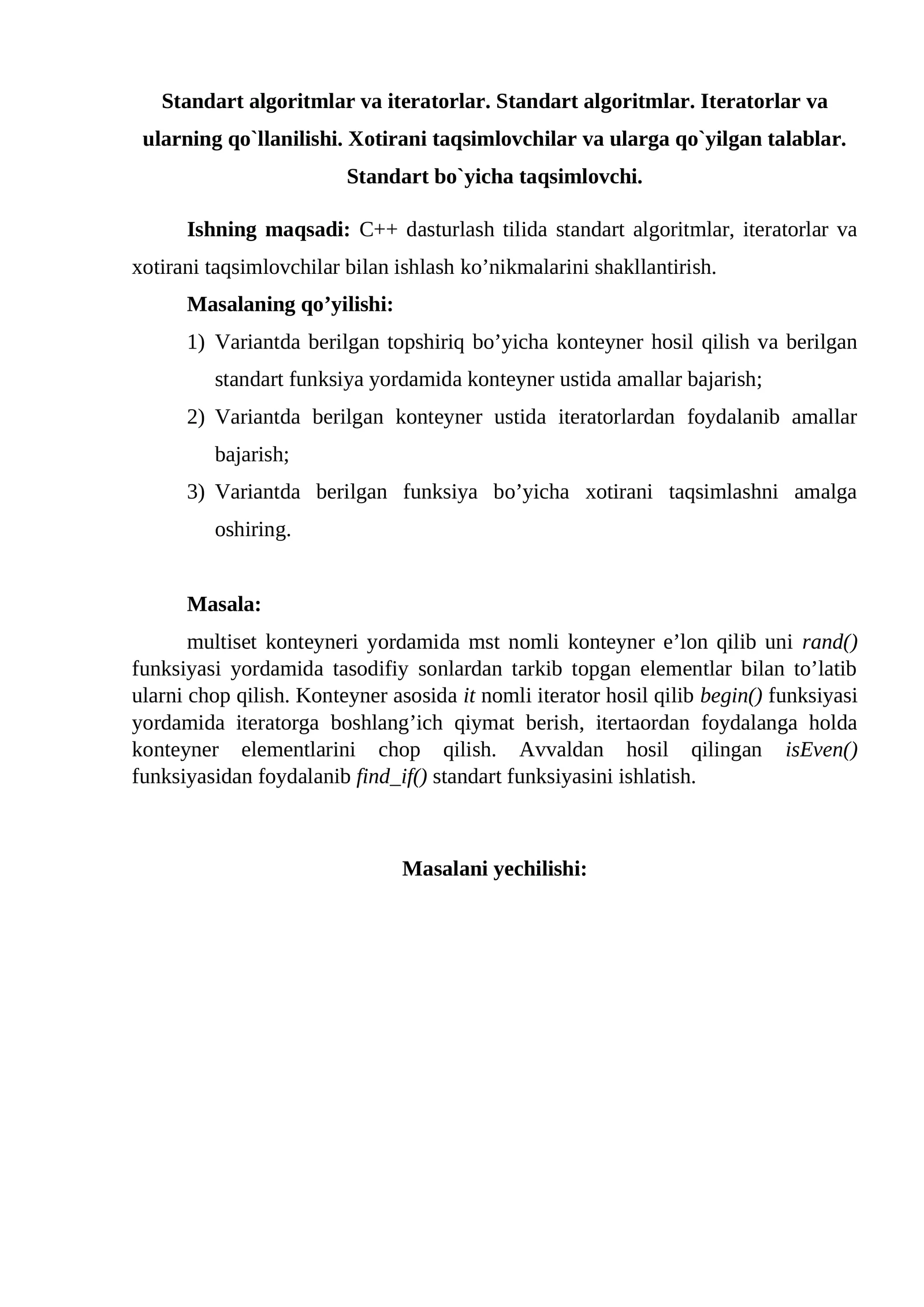 Standart algoritmlar va iteratorlar