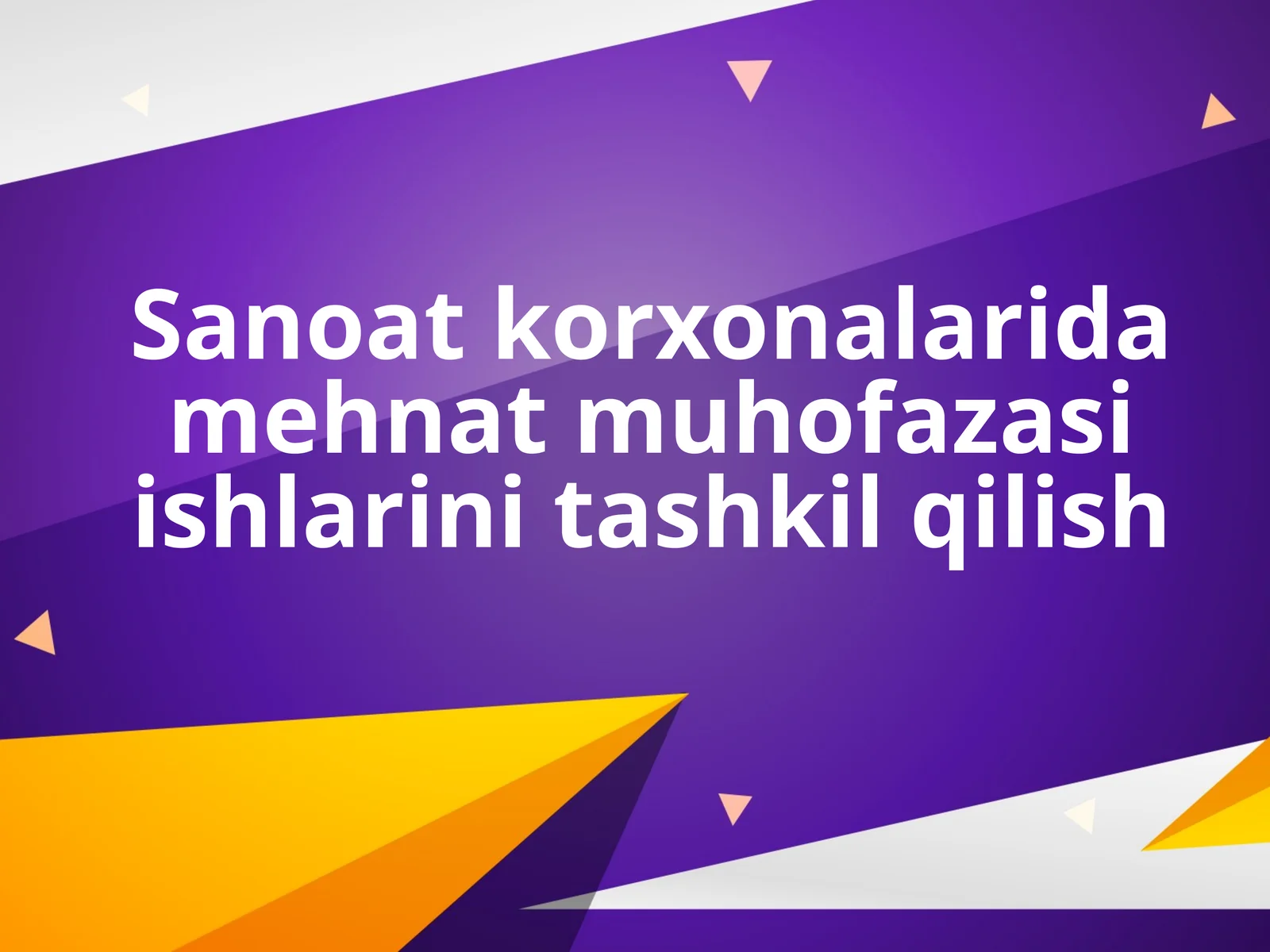 Mehmat muhofazasi: Sanoat korxonalarida mehnat muhofazasi ishlarini tashkil qilish