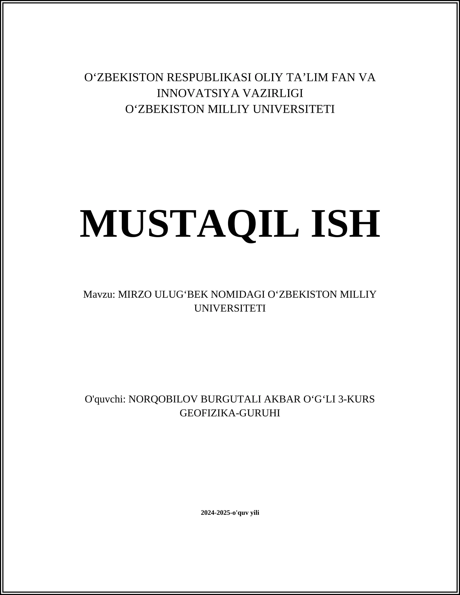 MIRZO ULUGʻBEK NOMIDAGI OʻZBEKISTON MILLIY UNIVERSITETI