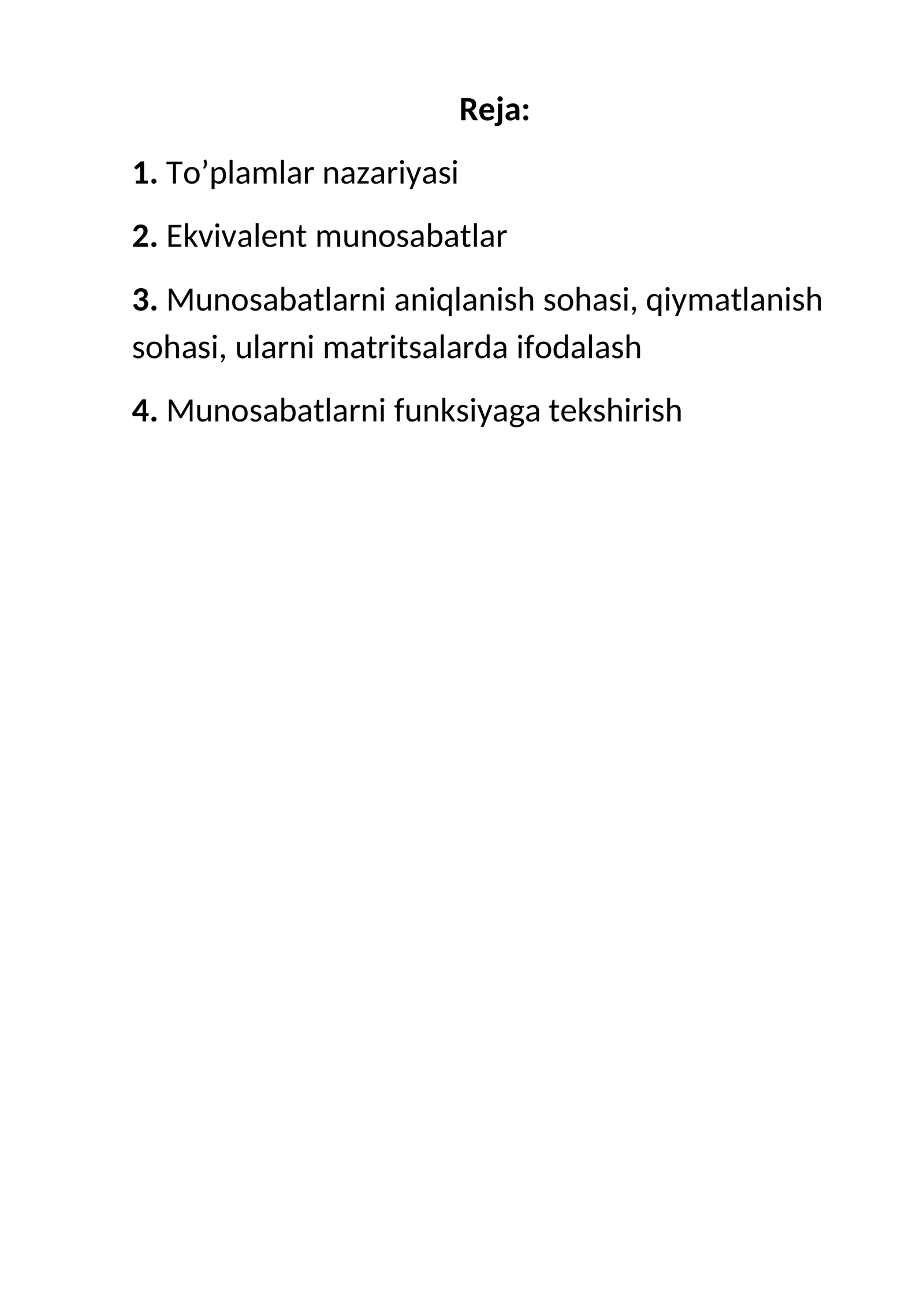 Munosabatlarni funksiyaga tekshirish