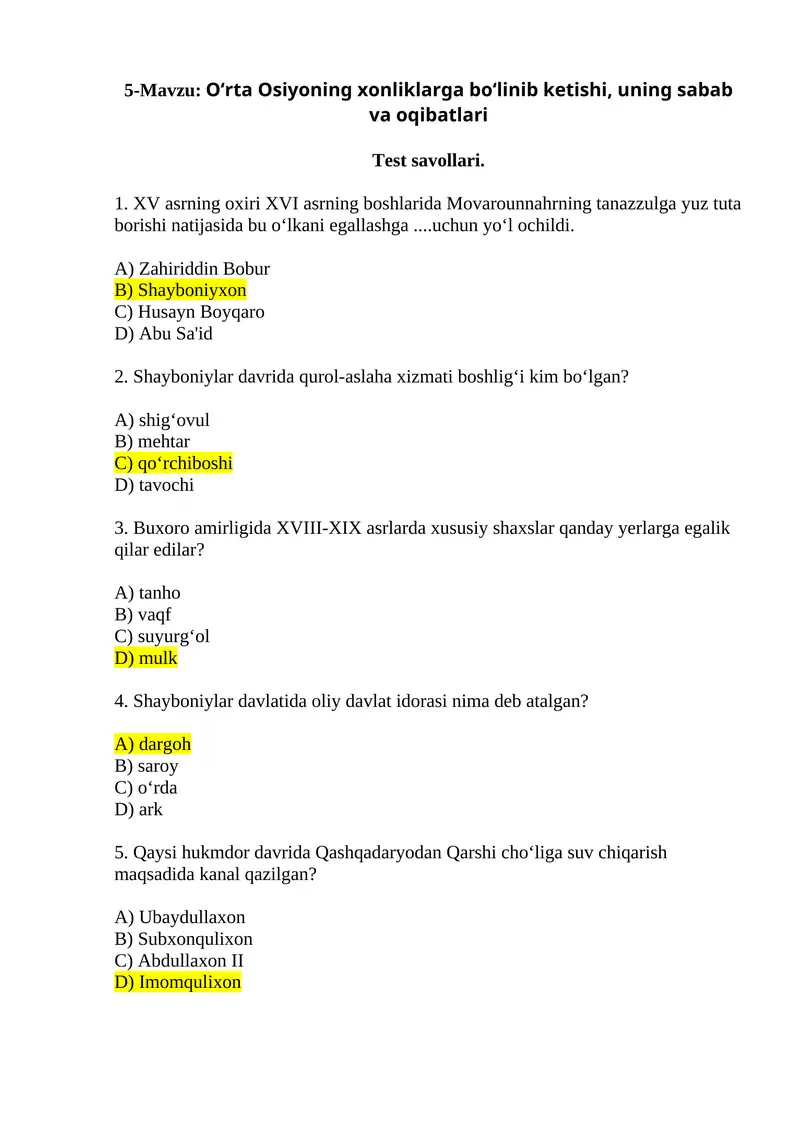 XV asrning oxiri XVI asrning boshlarida Movarounnahrning tanazzulga yuz tuta borishi natijasida bu o‘lkani egallashga....uchun yo‘l ochildi.