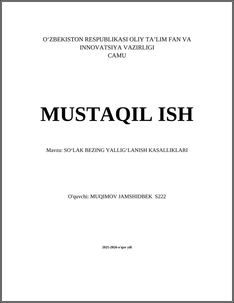 SOʻLAK BEZING YALLIGʻLANISH KASALLIKLARI