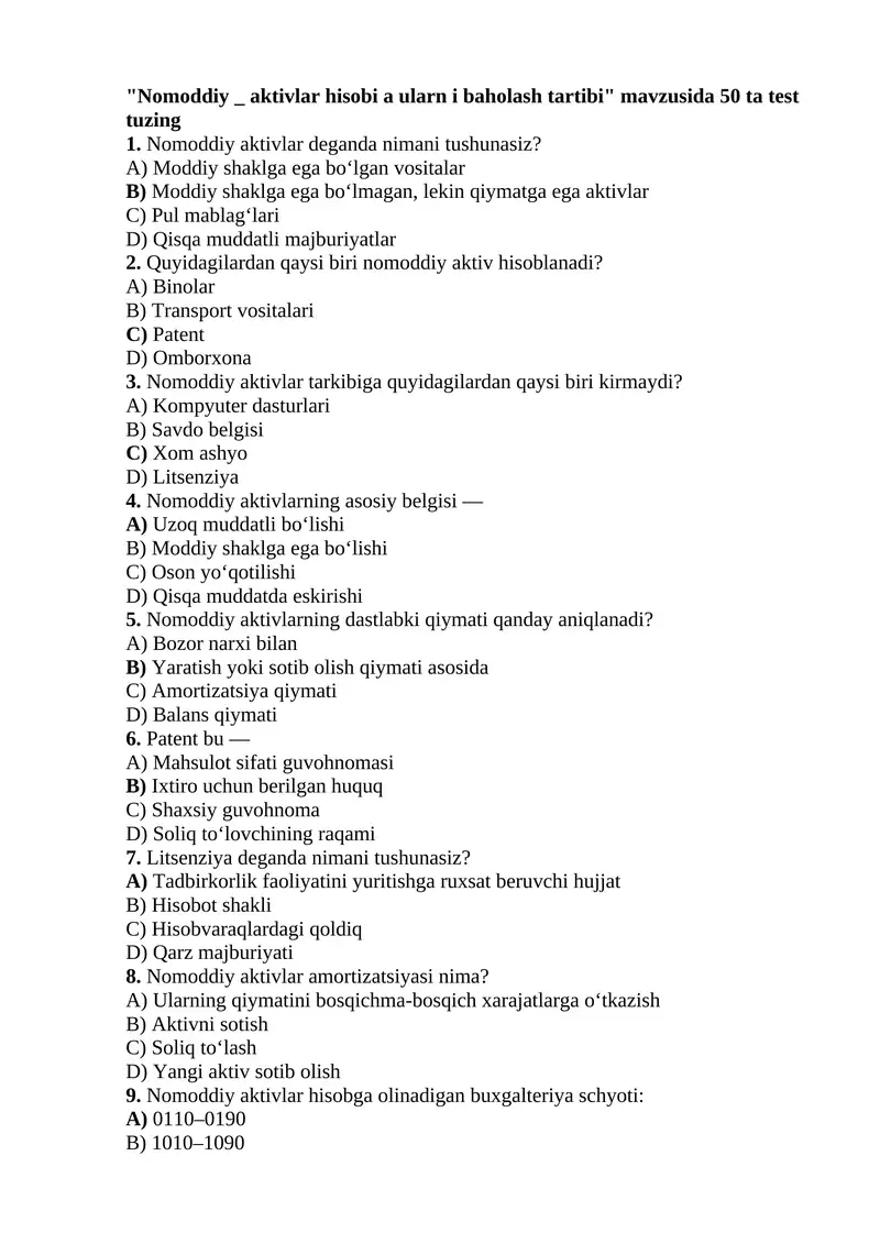 Nomoddiy aktivlar hisobi va baholash tartibi