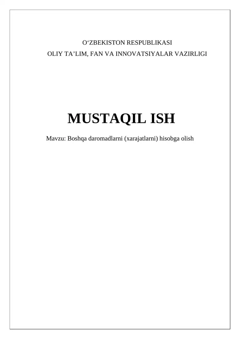 Boshqa daromadlarni (xarajatlarni) hisobga olish