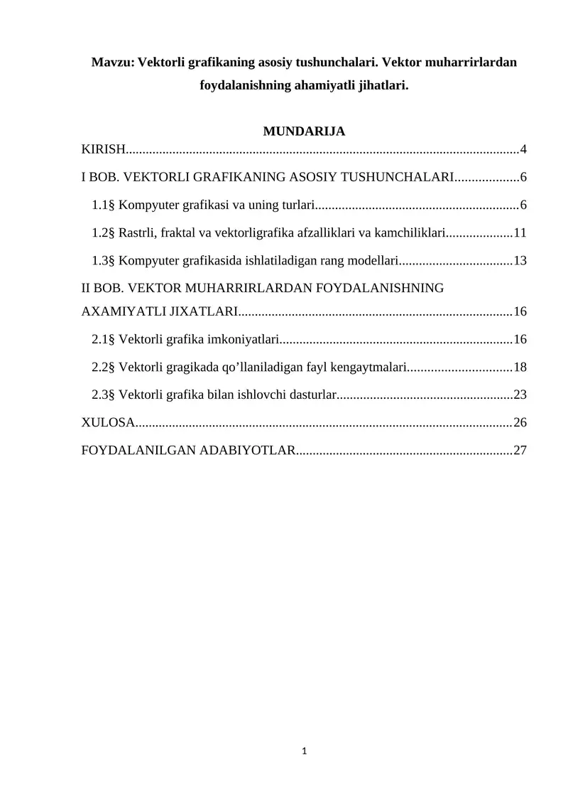Vektorli grafikaning asosiy tushunchalari