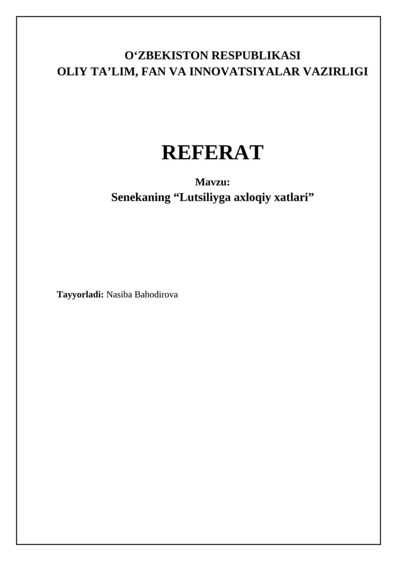 Senekaning “Lutsiliyga axloqiy xatlari”