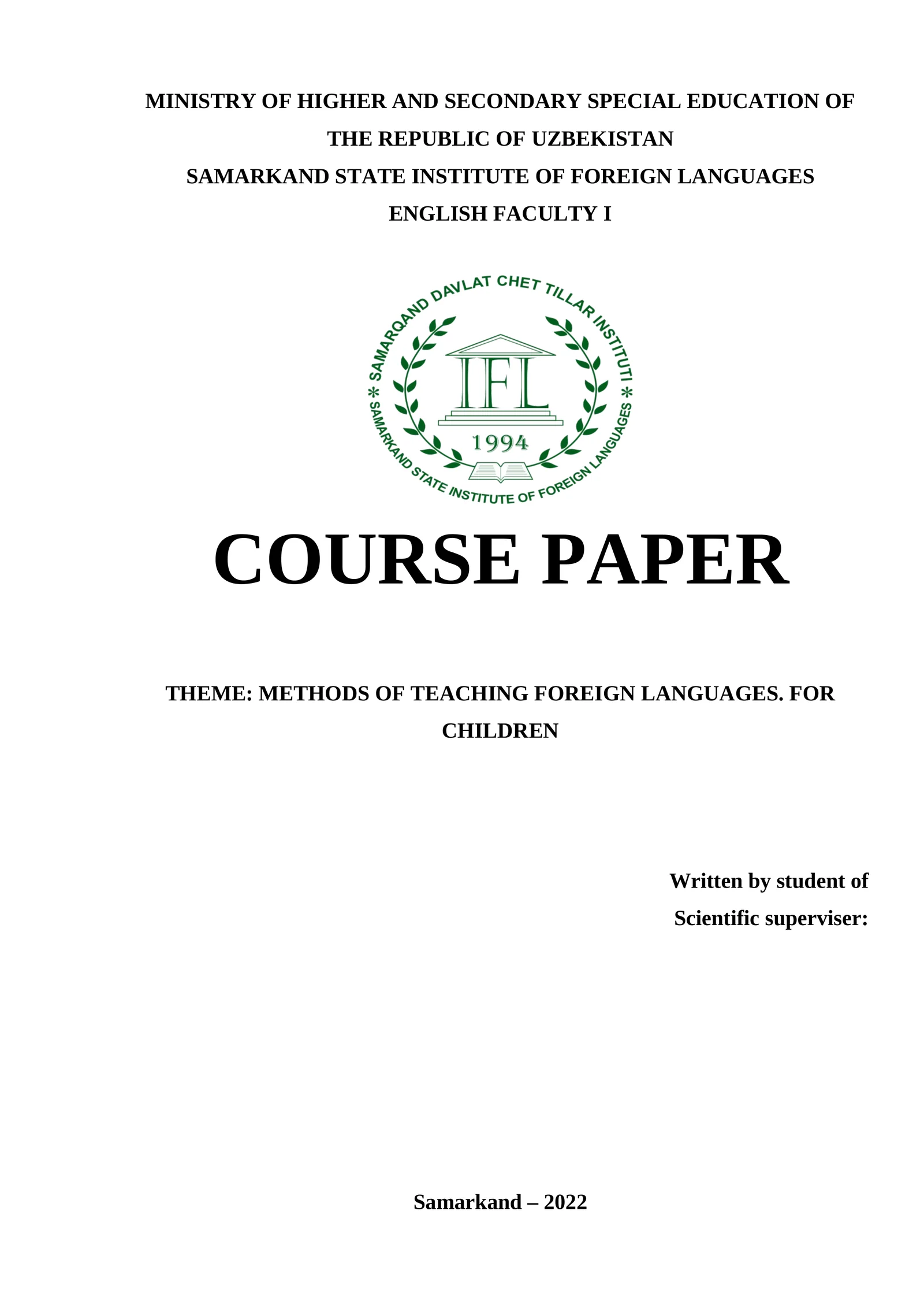 METHODS OF TEACHING FOREIGN LANGUAGES FOR CHILDREN