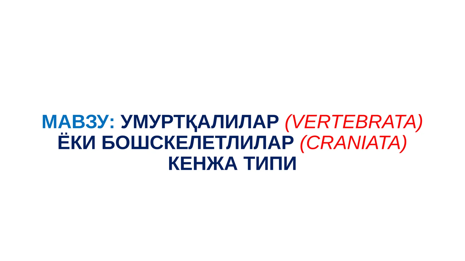 UМАRТҚАLİLАR(VERTEBRATA)ЁKI BOSHSКЕLЕTLİLАR(CRANIATA)КЕНЖА TİPİ