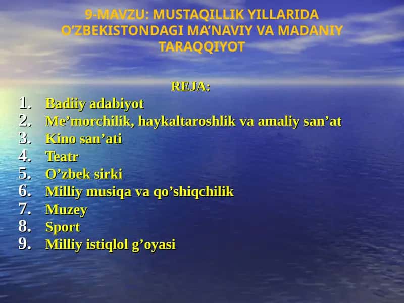 MUSTAQILLIK YILLARIDA O’ZBEKISTONDAGI MA’NAVIY VA MADANIY TARAQQIYOT