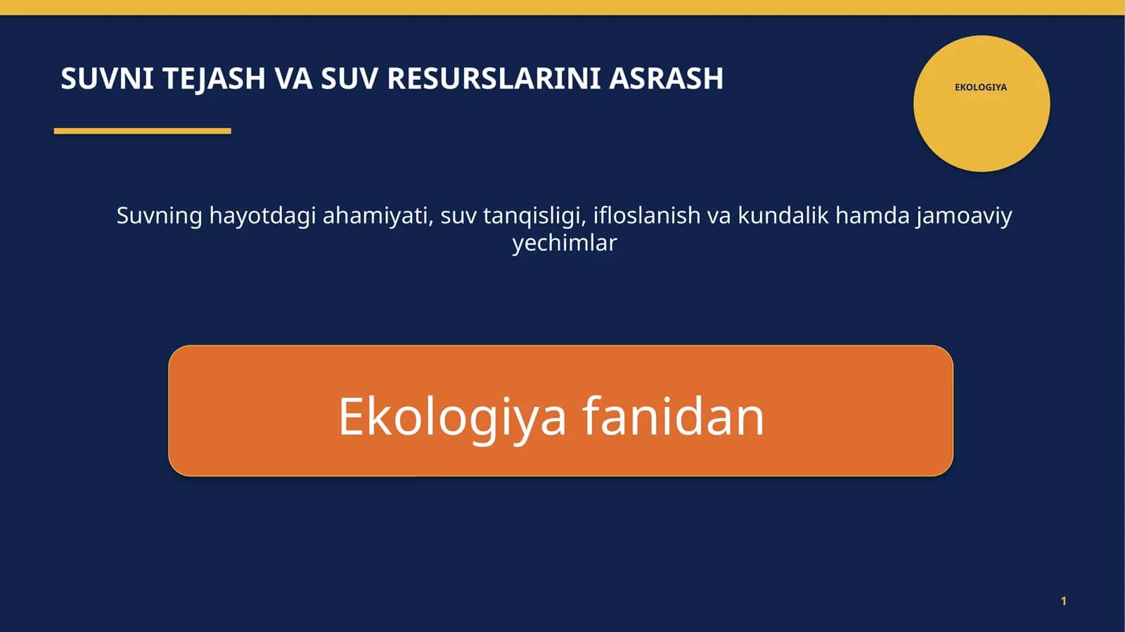 SUVNI TEJASH VA SUV RESURSLARINI ASRASH