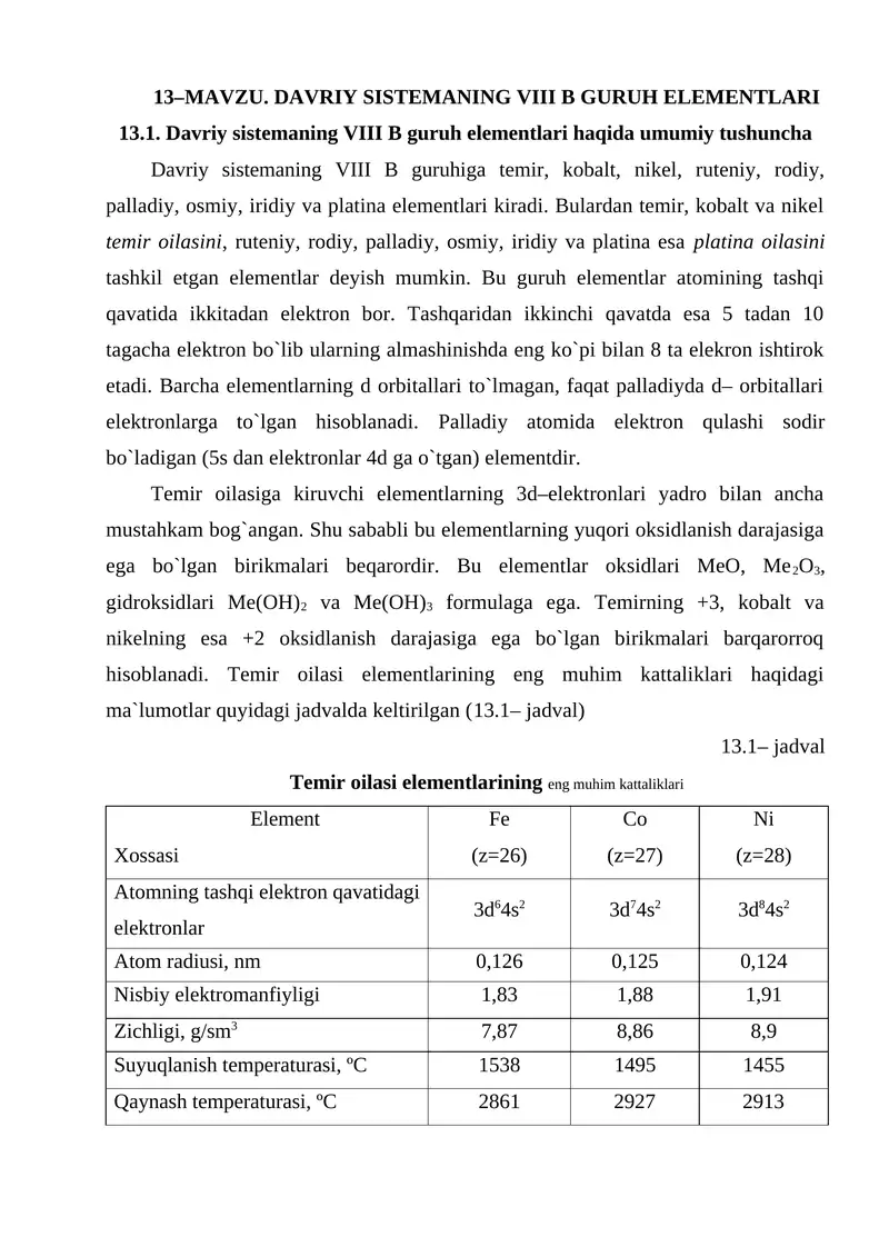 Davriy sistеmaning VIII B guruh elеmеntlari