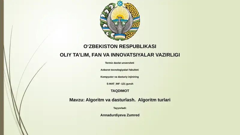 Algoritm va dasturlash. Algoritm turlari