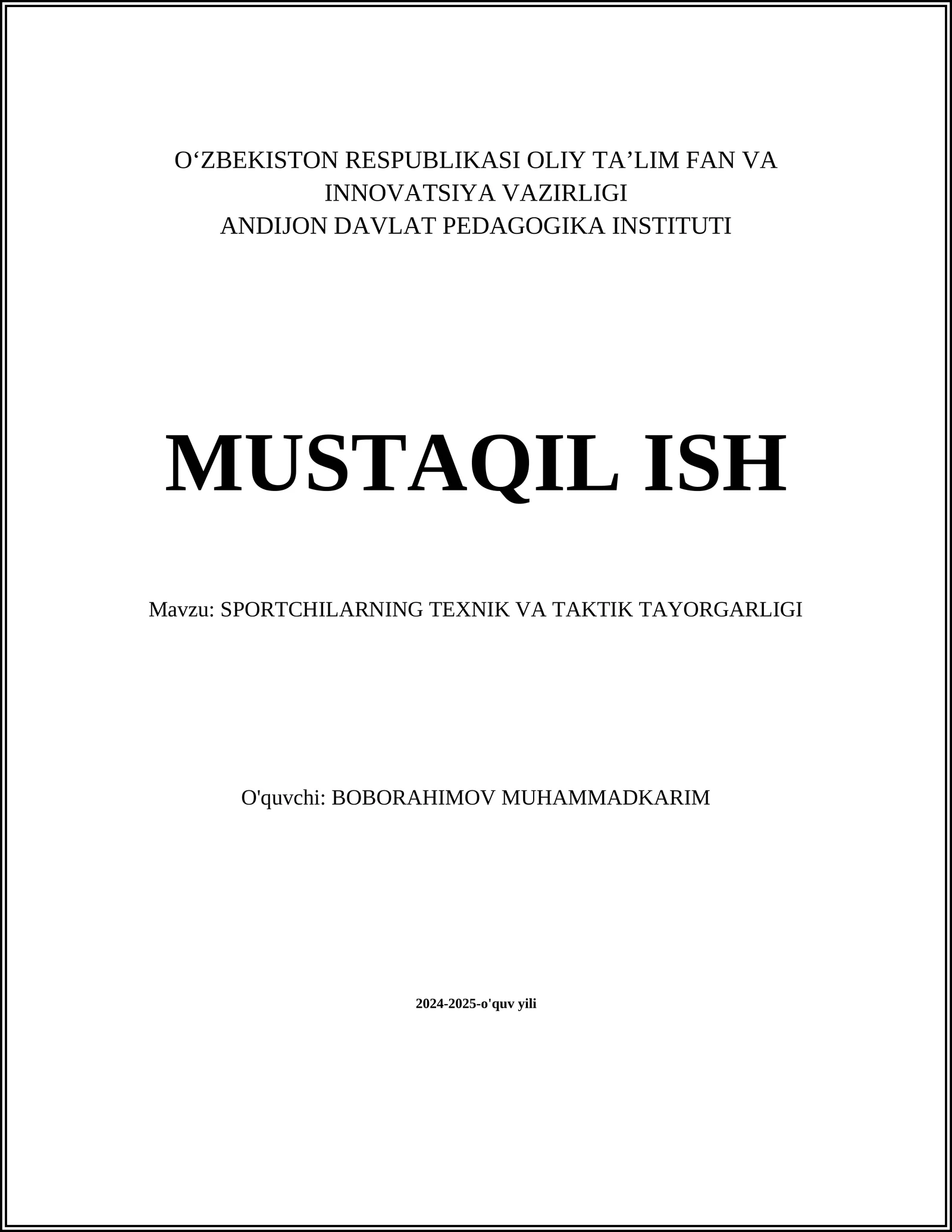 SPORTCHILARNING TEXNIK VA TAKTIK TAYORGARLIGI