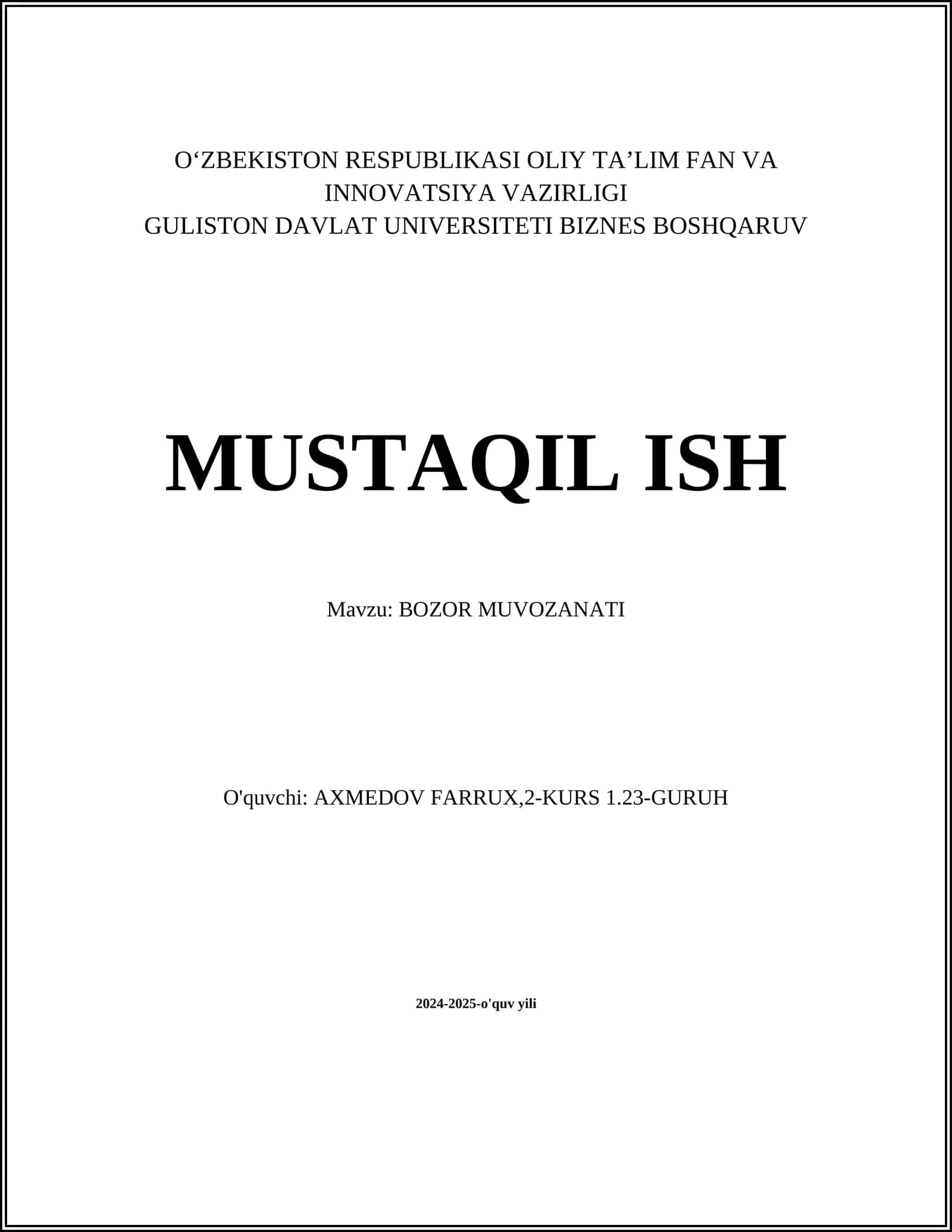 BOZOR MUVOZANATI
