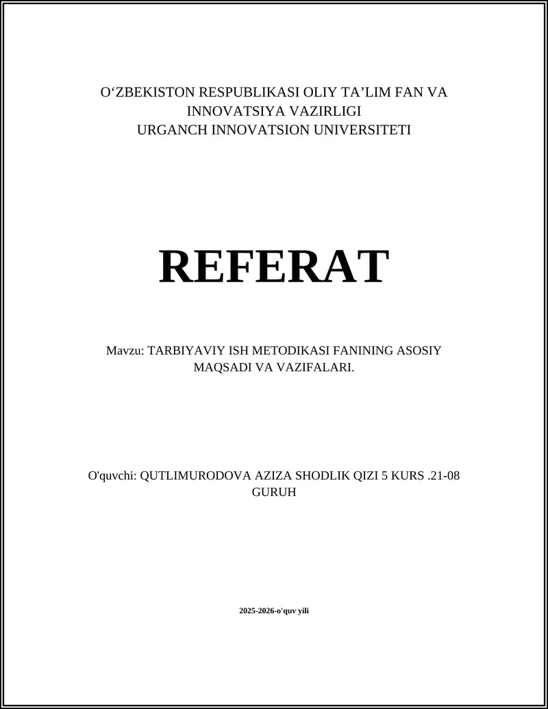 TARBIYAVIY ISH METODIKASI