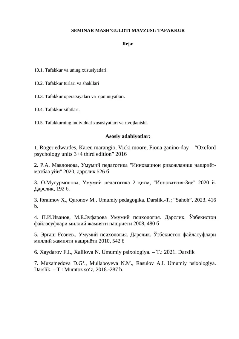 Tafakkur seminar mash'guloti