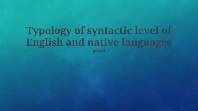 Introduction to Syntactic Typology: Core Concepts and Parameters