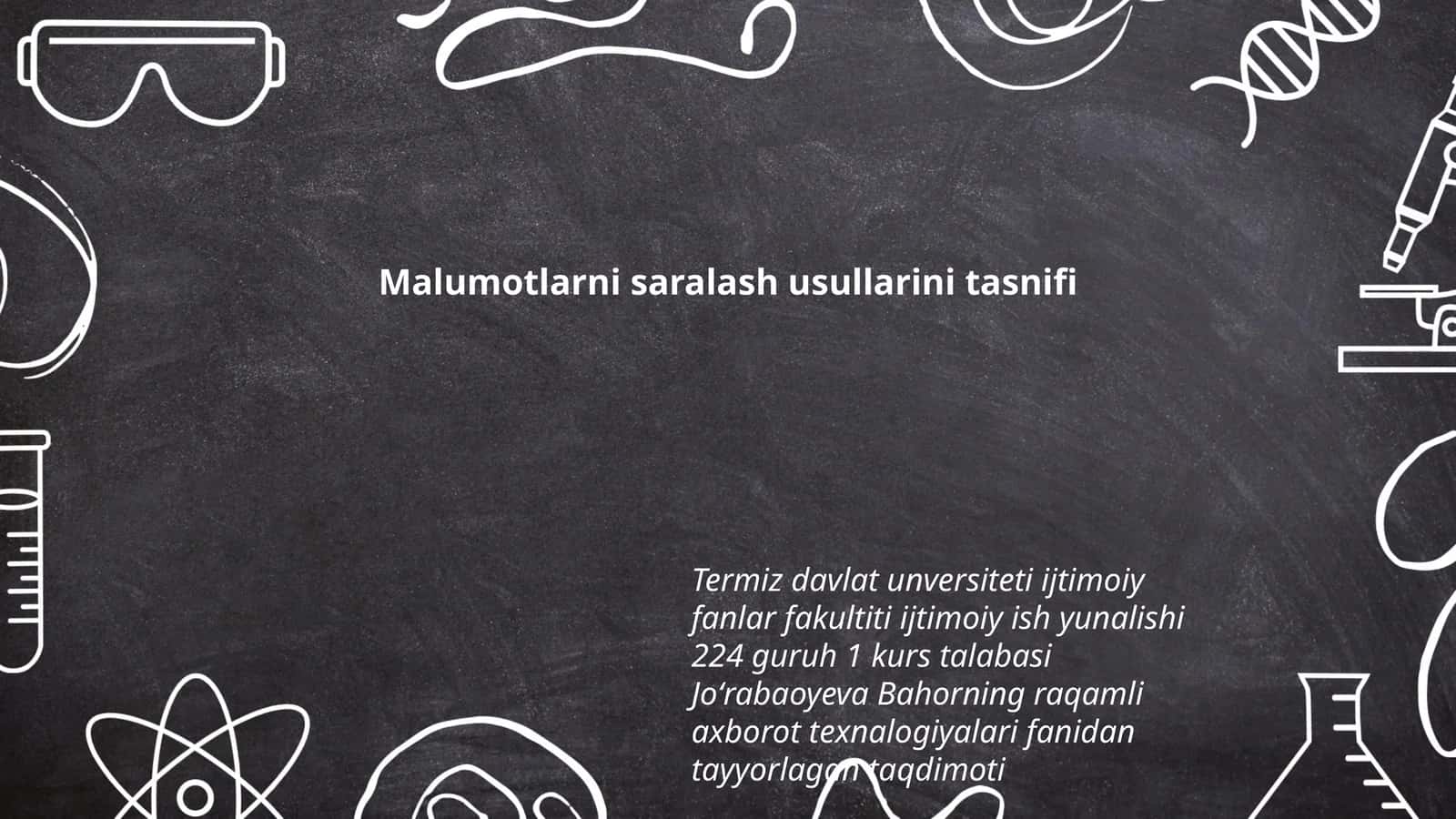 Malumotlarni saralash usullarini tasnifi