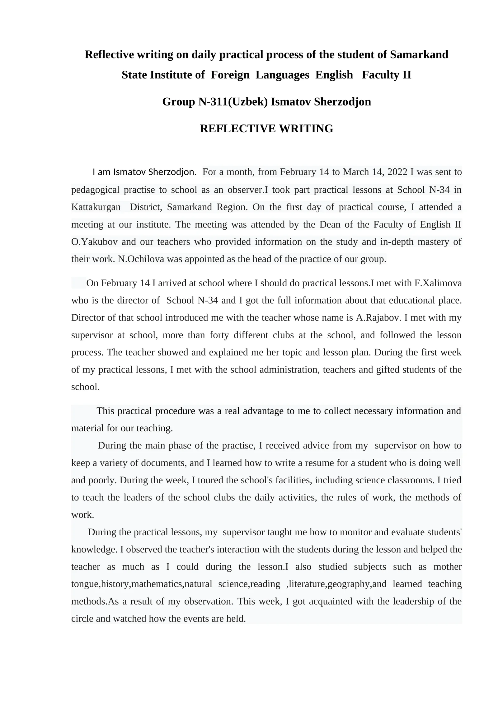 REFLECTIVE WRITING