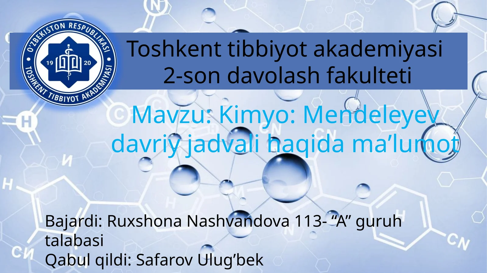 Kimyo: Mendeleyev davriy jadvali haqida maʼlumot