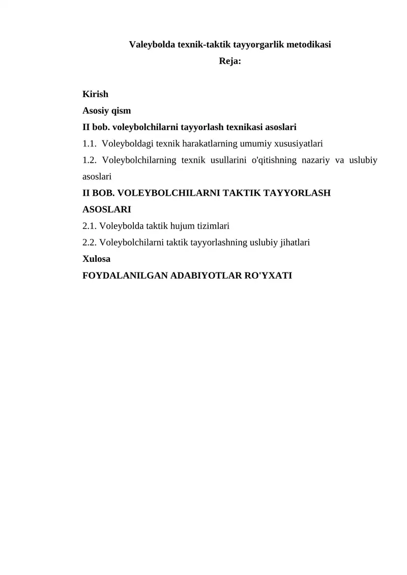 Voleybolda texnik-taktik tayyorgarlik metodikasi
