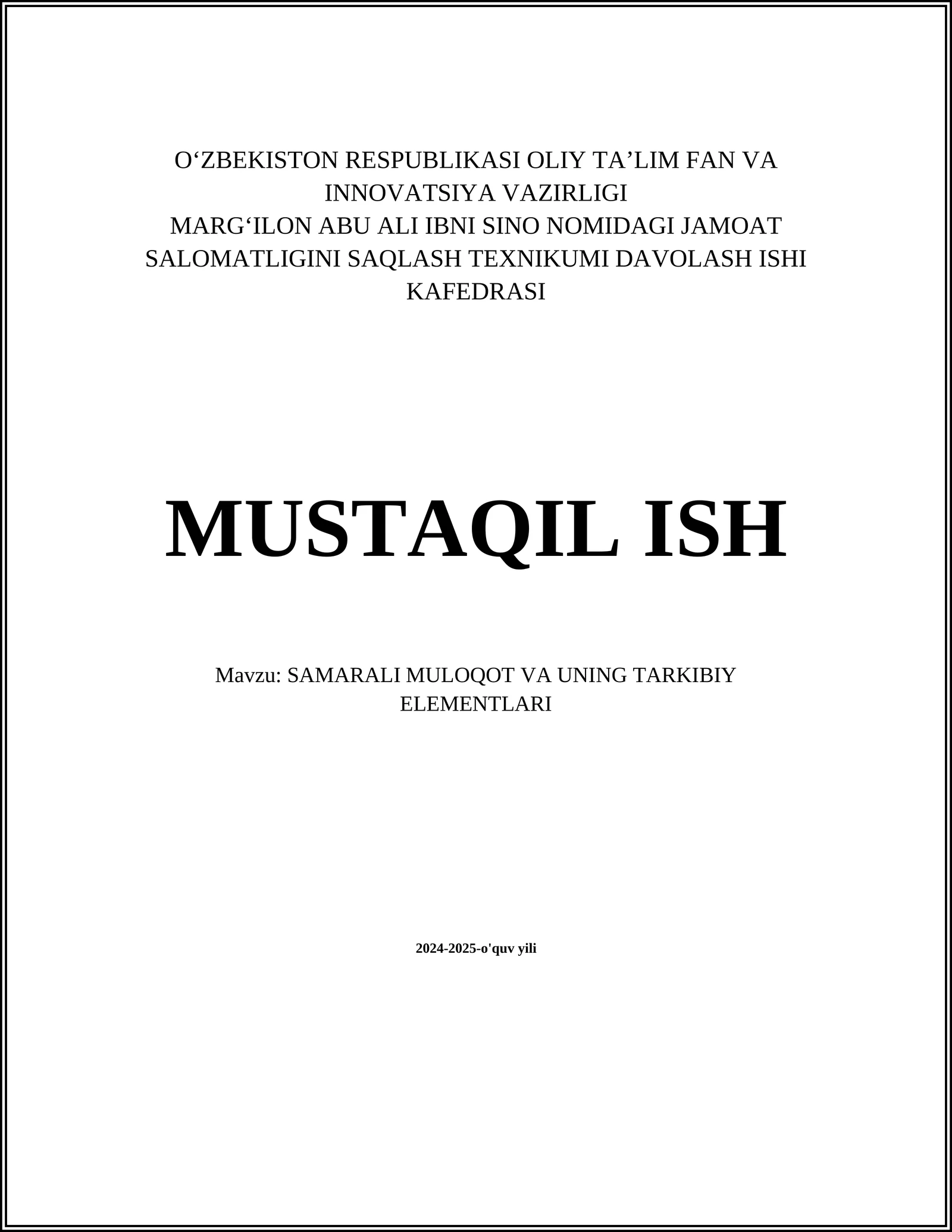 SAMARALI MULOQOT VA UNING TARKIBIY ELEMENTLARI