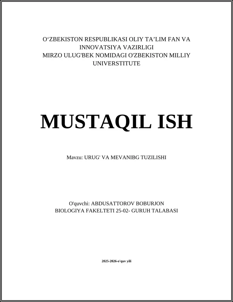 Urug' Va Mevanibg Tuzilishi